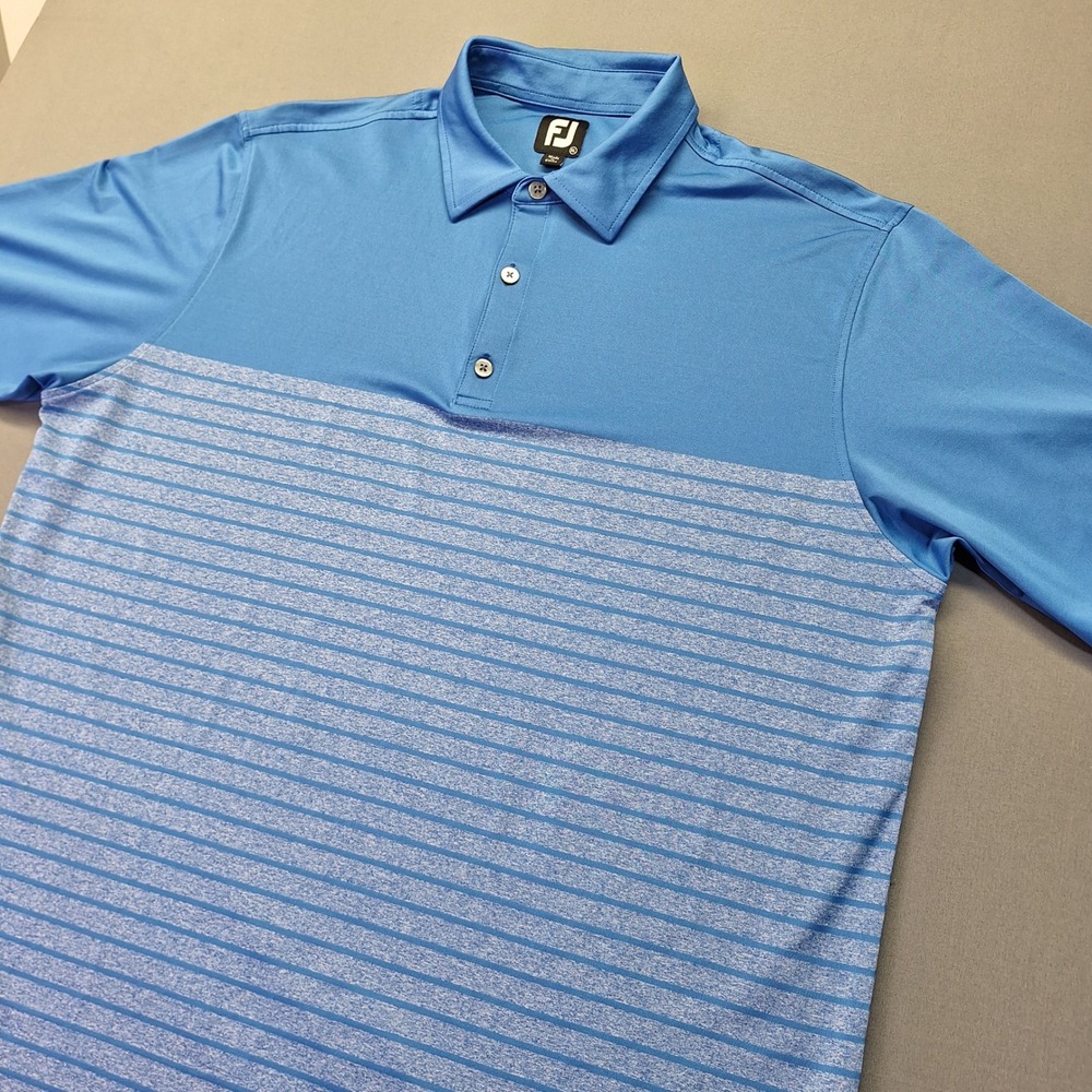 FootJoy Mens XL Blue Striped ProDry Performance Golf Polo Shirt Short Sleeve